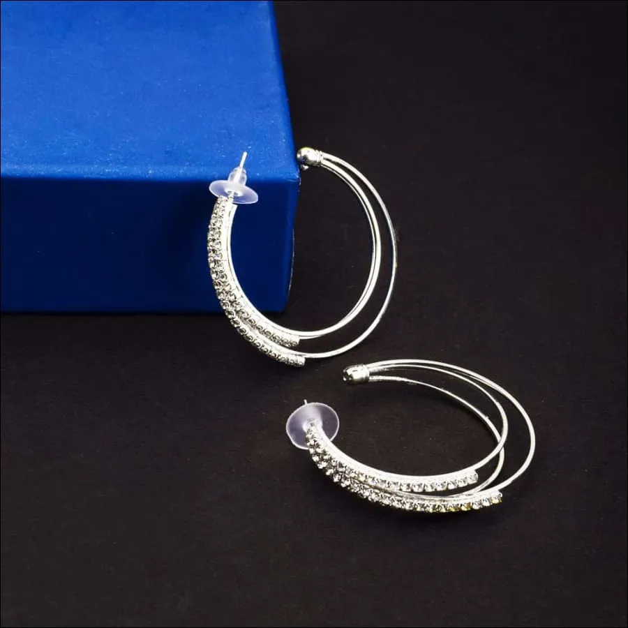 Vanora Silver Rhinestone Open Hoops
