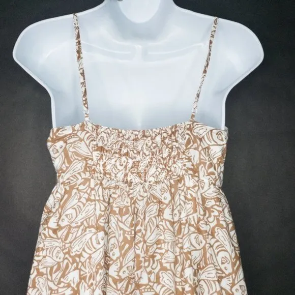 Vineyard Vines Fish Print Cotton Empire Waist Spaghetti Straps Bow Mini Dress