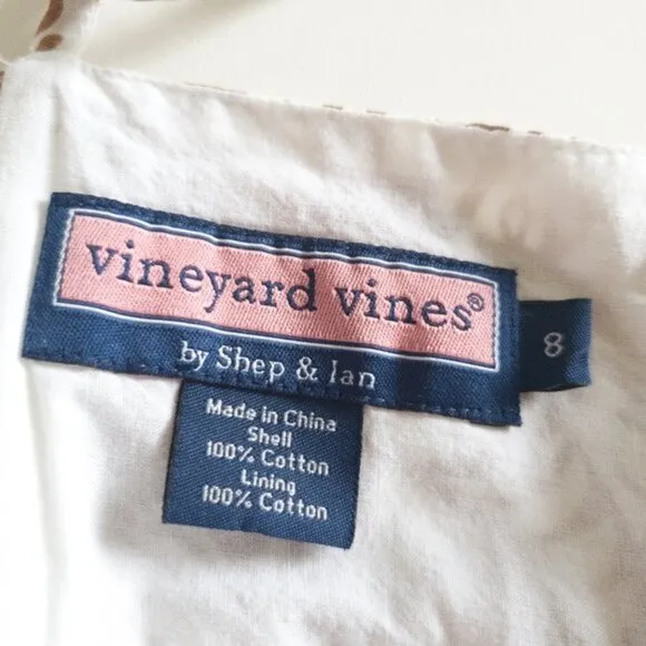 Vineyard Vines Fish Print Cotton Empire Waist Spaghetti Straps Bow Mini Dress