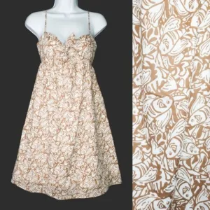 Vineyard Vines Fish Print Cotton Empire Waist Spaghetti Straps Bow Mini Dress