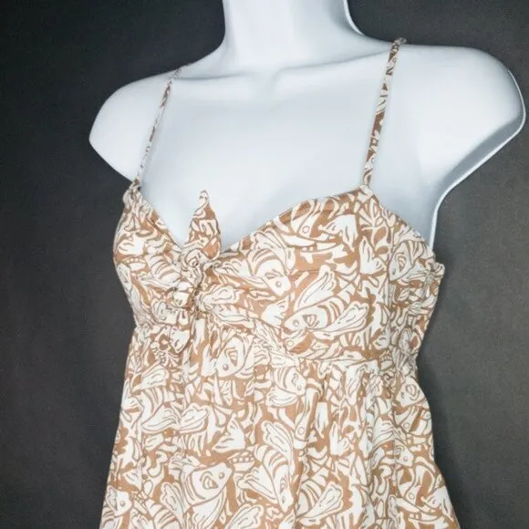 Vineyard Vines Fish Print Cotton Empire Waist Spaghetti Straps Bow Mini Dress