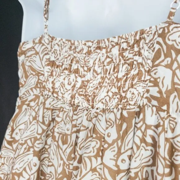 Vineyard Vines Fish Print Cotton Empire Waist Spaghetti Straps Bow Mini Dress