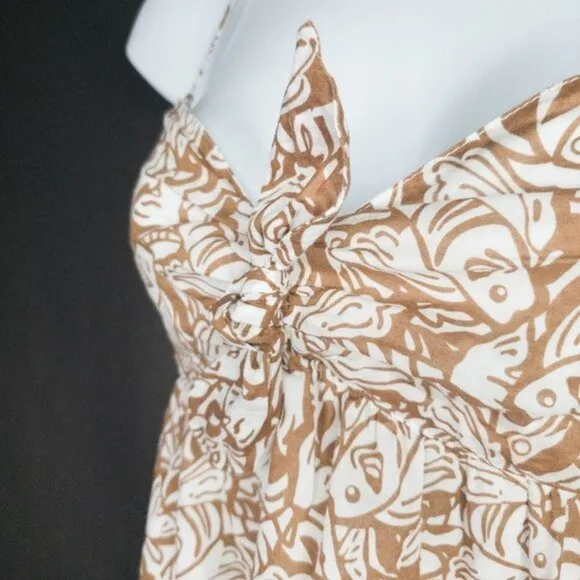 Vineyard Vines Fish Print Cotton Empire Waist Spaghetti Straps Bow Mini Dress