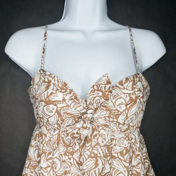Vineyard Vines Fish Print Cotton Empire Waist Spaghetti Straps Bow Mini Dress