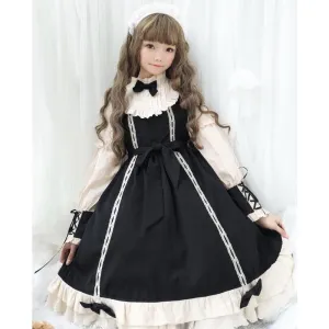 Vintage Lace Up Bow Pleated Frill Nice Clean-cut Lolita Dress mp006130