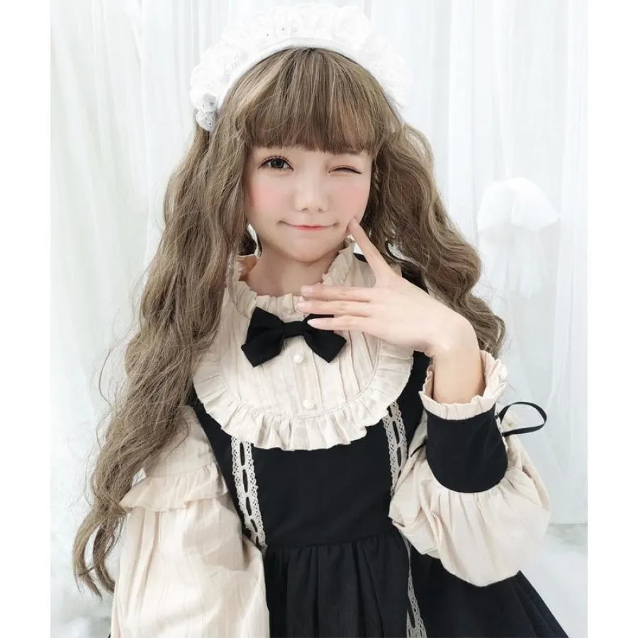 Vintage Lace Up Bow Pleated Frill Nice Clean-cut Lolita Dress mp006130