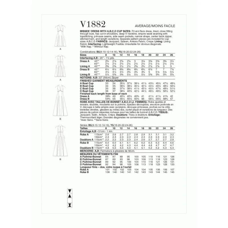 Vogue Dress Pattern V1882-Y5 (18-20-22-24-26)