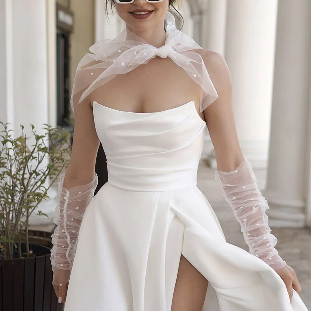 Wedding Dress For Bride High Slit Simple Bridal Gown Sleeveless Backless