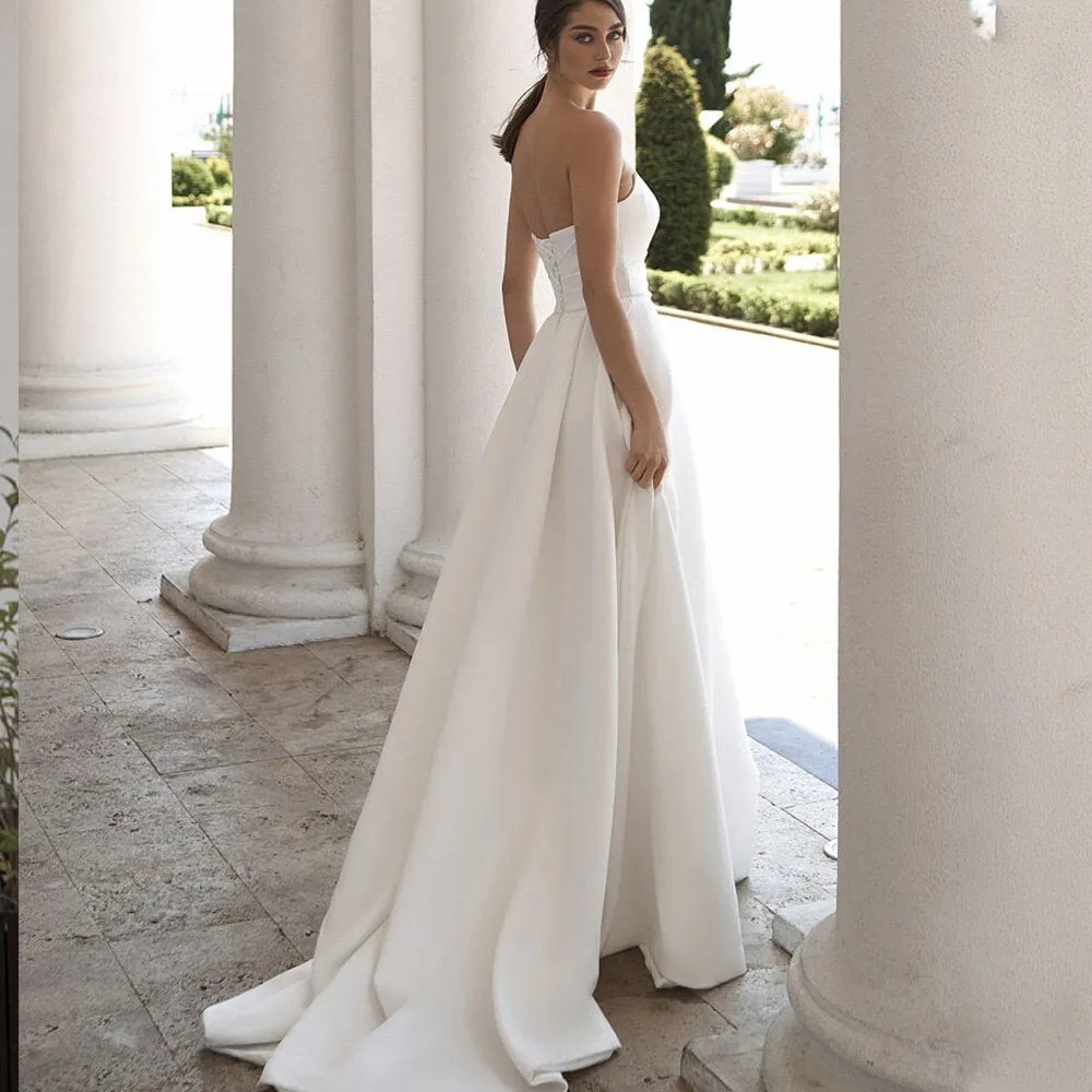 Wedding Dress For Bride High Slit Simple Bridal Gown Sleeveless Backless