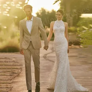 Wedding Dresses Charming Lace Appliques Bride Gowns Sleeveless Backless