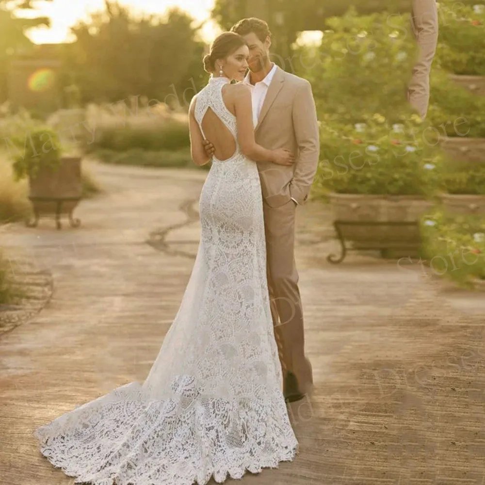 Wedding Dresses Charming Lace Appliques Bride Gowns Sleeveless Backless