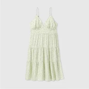 WF Light Green Floral Ruffle Tiered Midi Dress