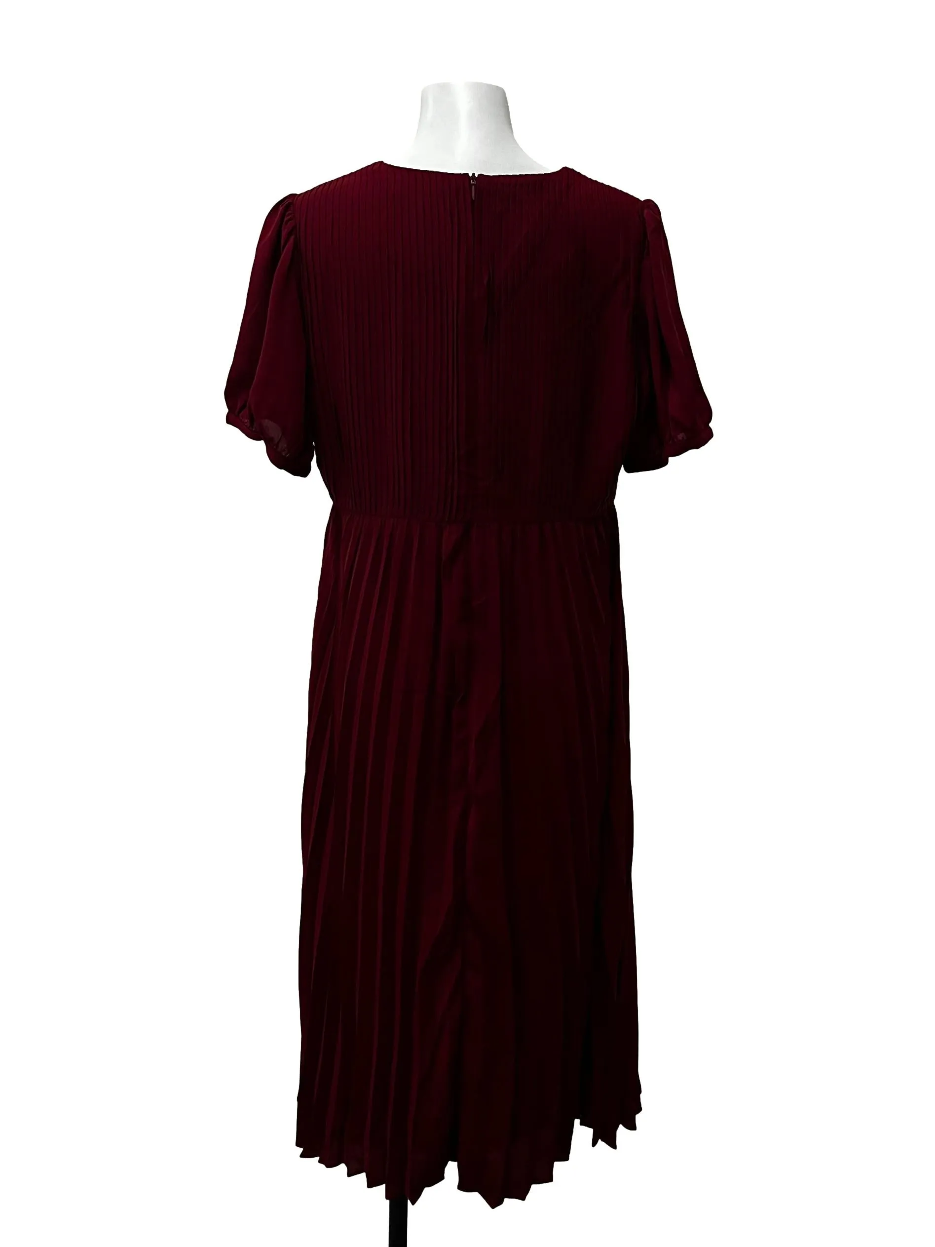 Wine Red Pleated Dress TCL