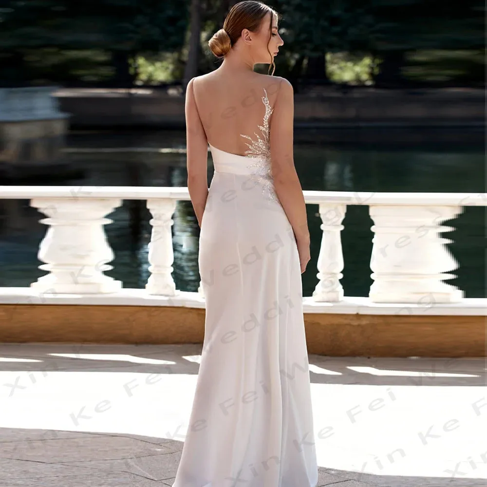 Women's Bridal Dresses Mermaid Side Split Lace Applique Sleeveless Princess