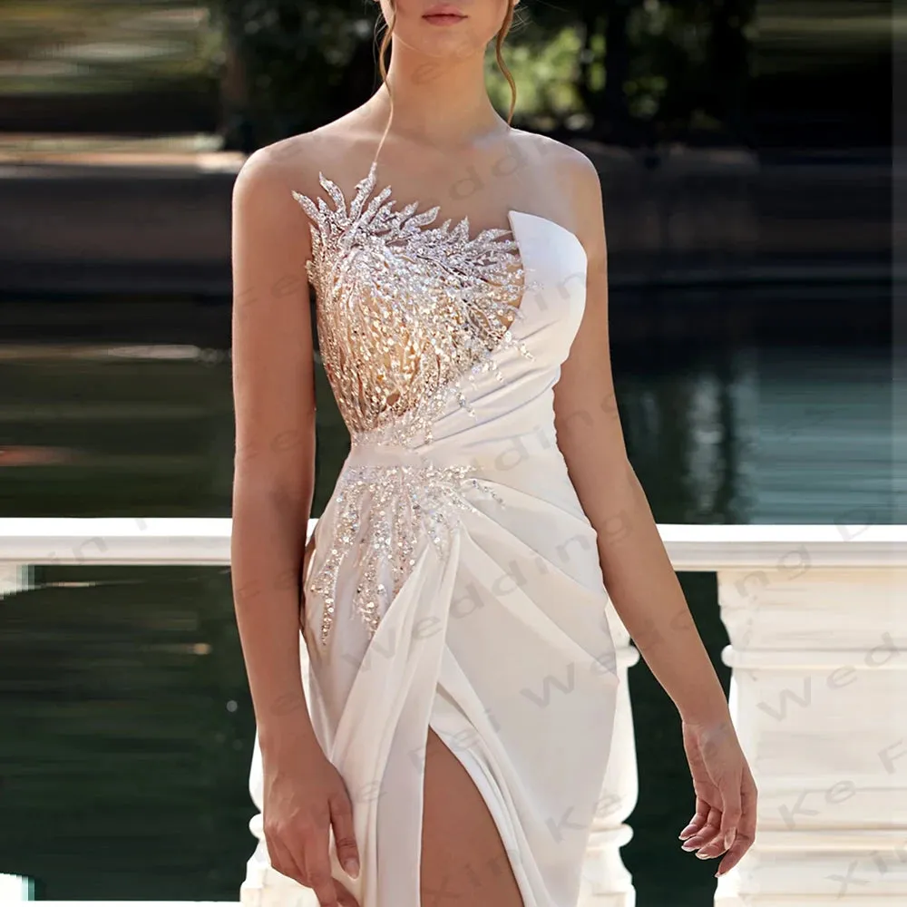 Women's Bridal Dresses Mermaid Side Split Lace Applique Sleeveless Princess