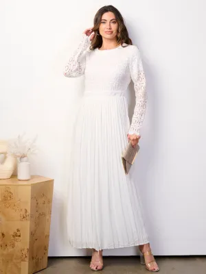 WOMEN'S LONG SLEEVE LACE PLEATED MAXI DRESS