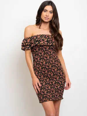 WOMEN'S MINI SMOCKED OFF SHOULDER DRESS