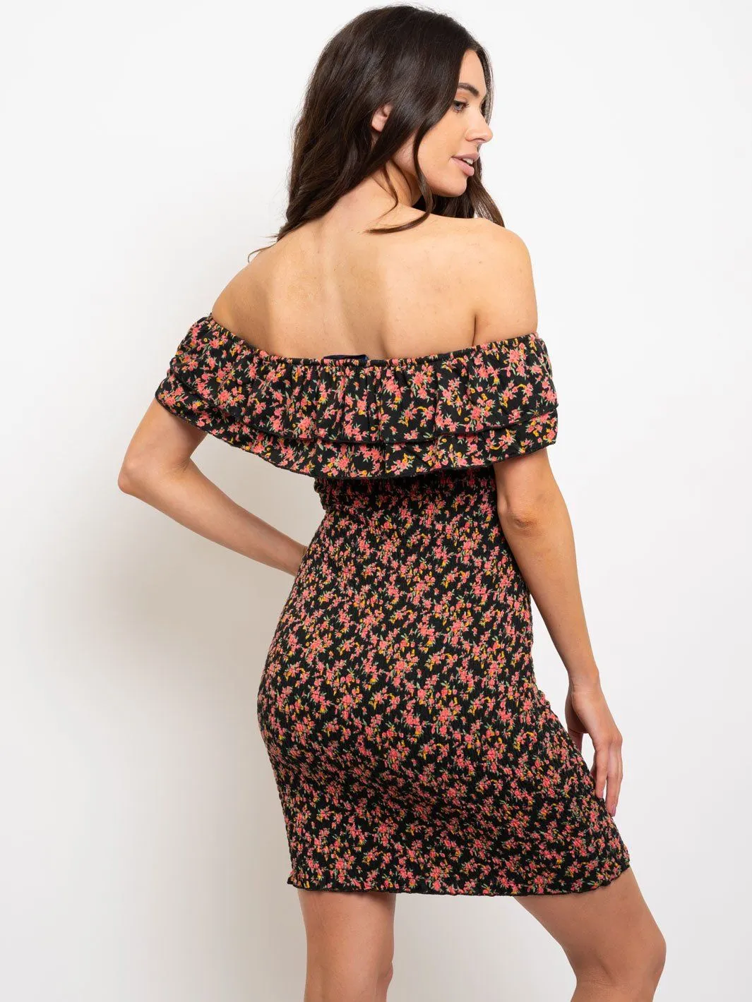 WOMEN'S MINI SMOCKED OFF SHOULDER DRESS
