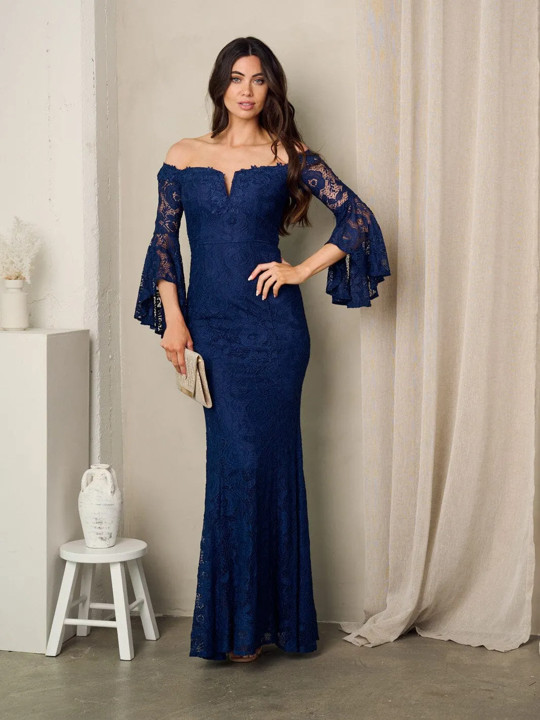WOMEN'S OFF SHOULDER BODYCON LACE MAXI GOWN DRESS