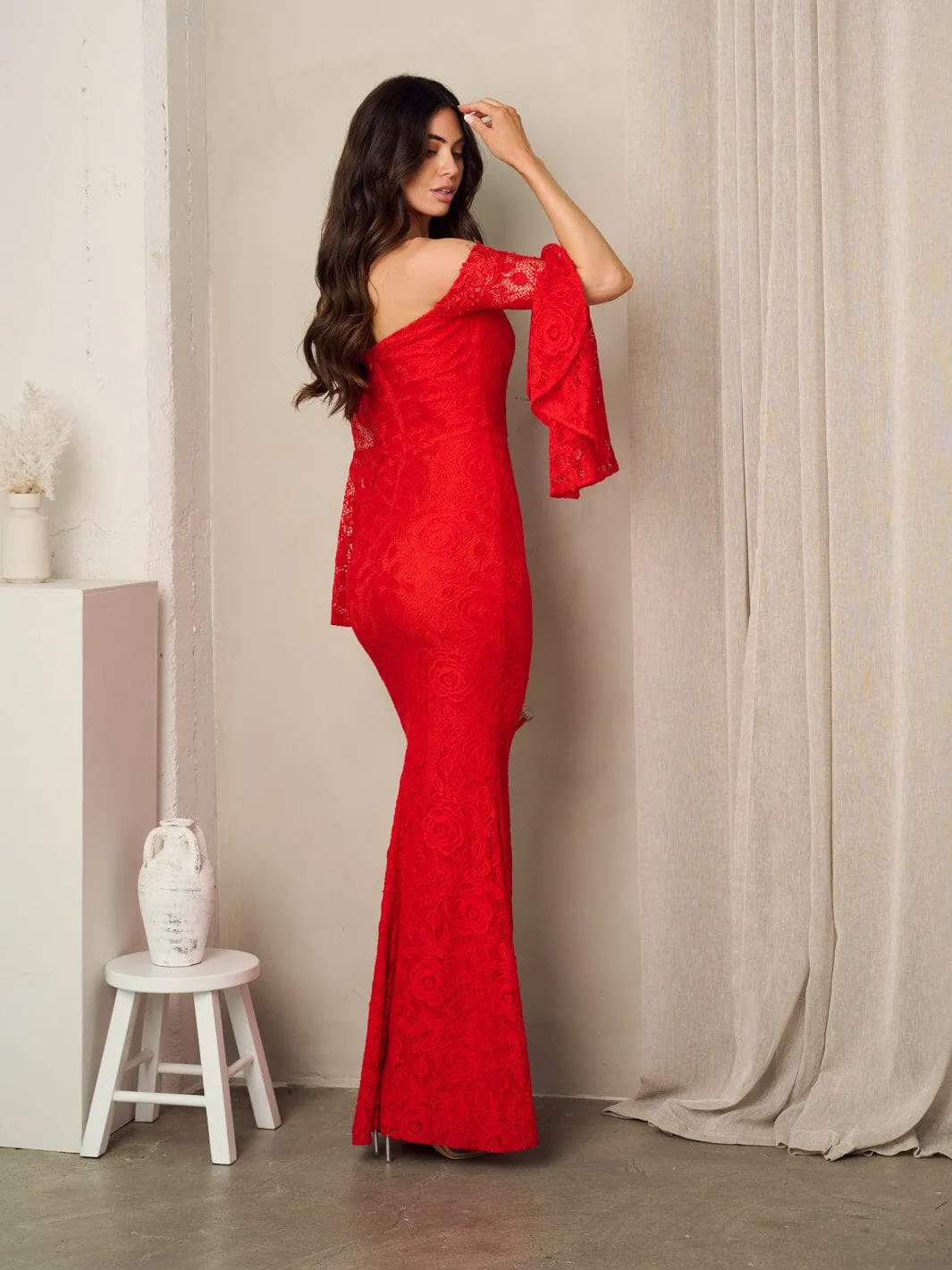 WOMEN'S OFF SHOULDER BODYCON LACE MAXI GOWN DRESS