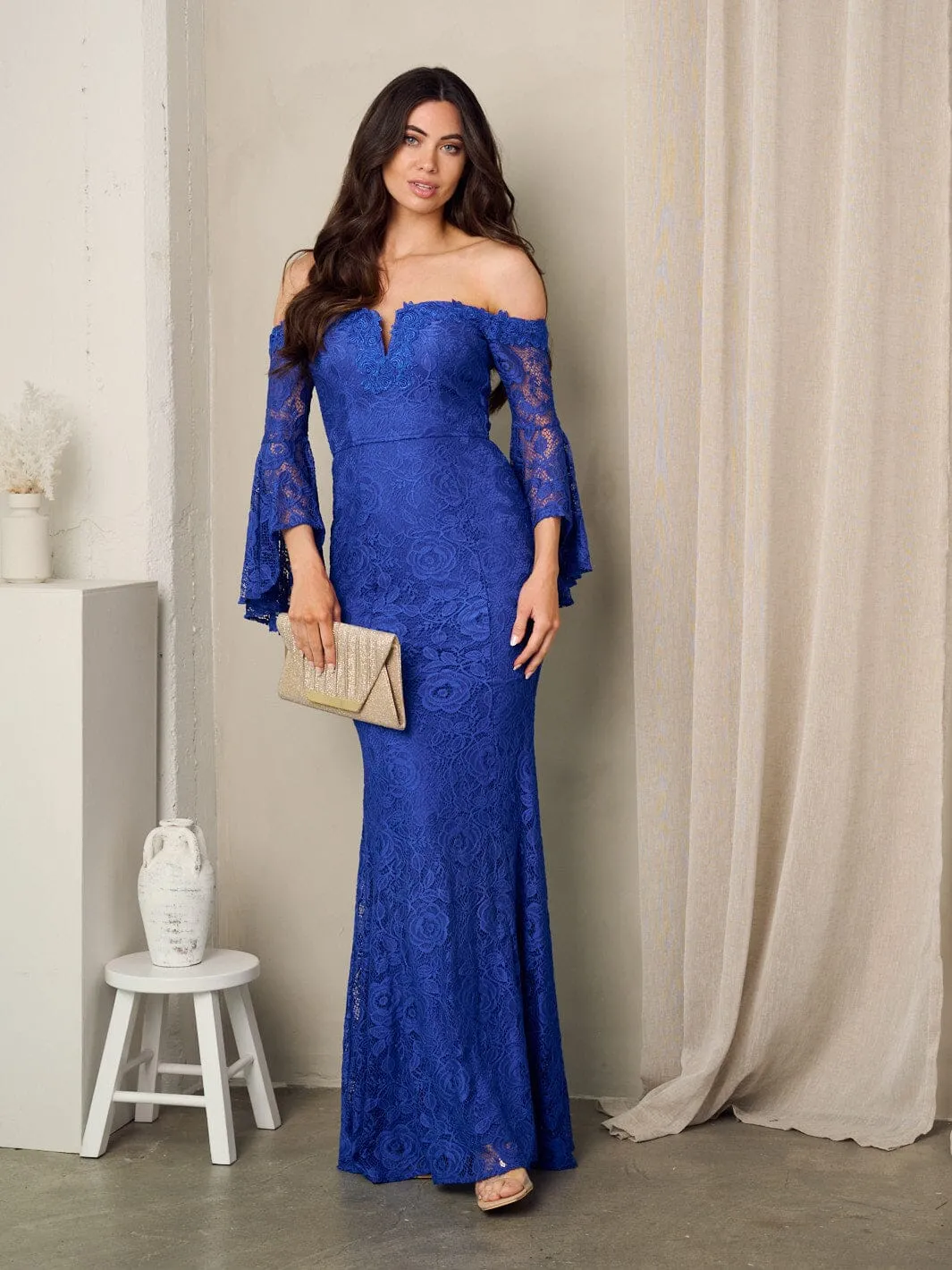 WOMEN'S OFF SHOULDER BODYCON LACE MAXI GOWN DRESS