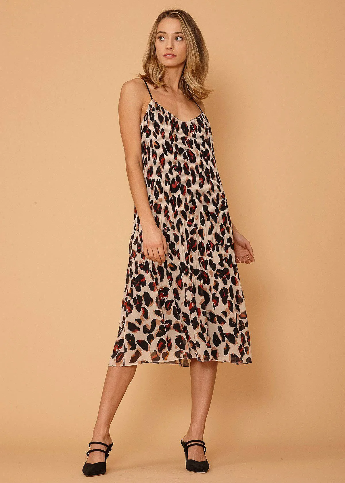 Women's Pleated Cami Dress in Leopard Sketch by Shop at Konus
