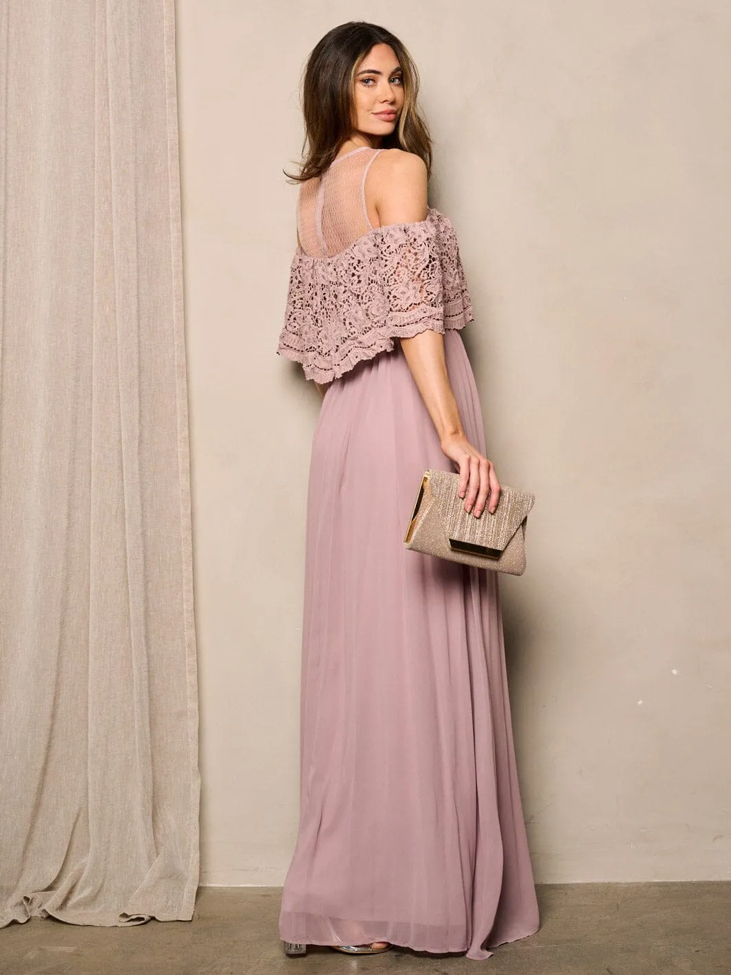 WOMEN'S SLEEVELESS LACE DETAILED PLEATED MAXI DRESS