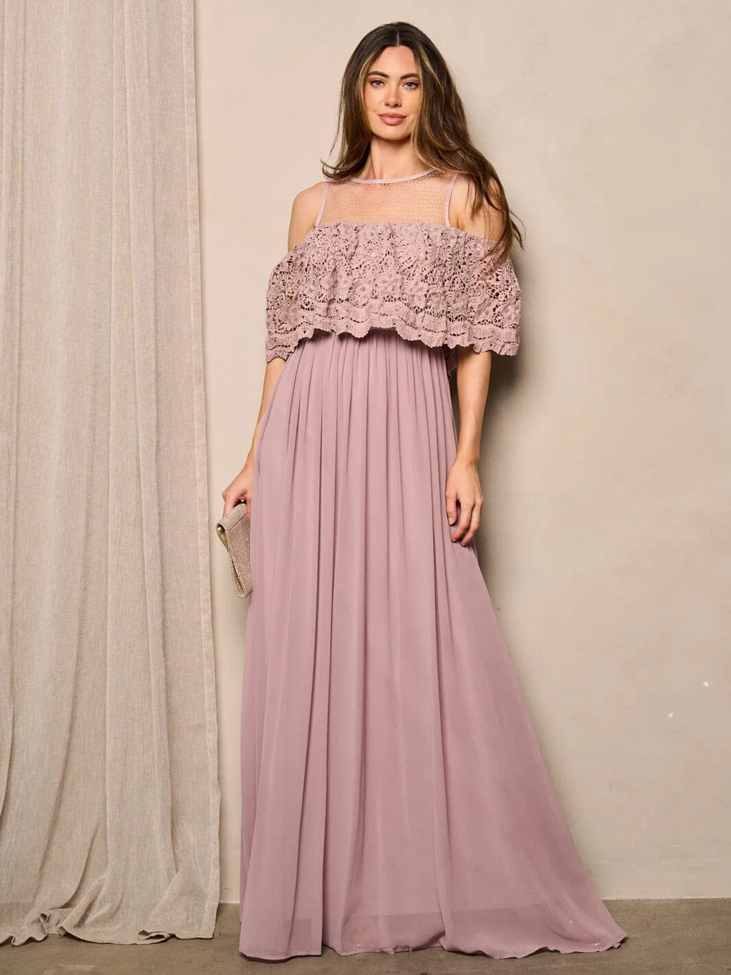 WOMEN'S SLEEVELESS LACE DETAILED PLEATED MAXI DRESS