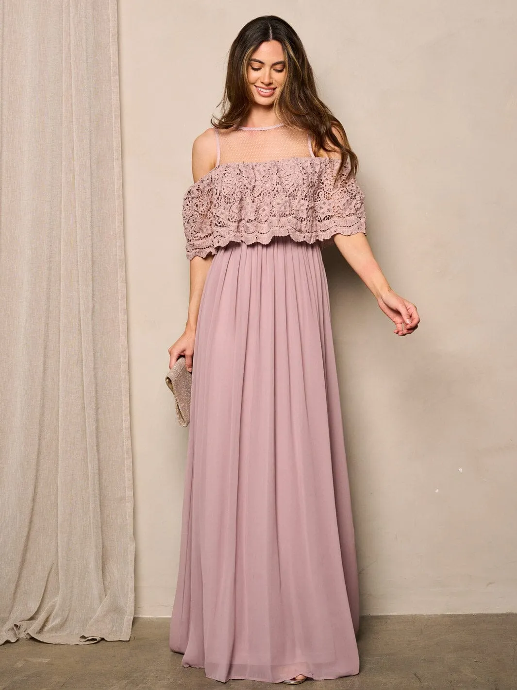 WOMEN'S SLEEVELESS LACE DETAILED PLEATED MAXI DRESS