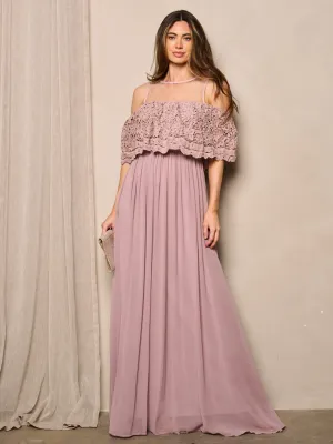 WOMEN'S SLEEVELESS LACE DETAILED PLEATED MAXI DRESS