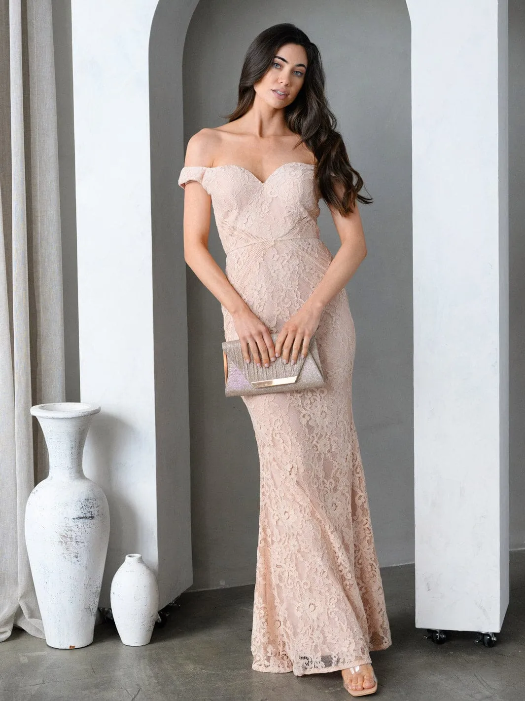 WOMEN'S SLEEVELESS OFF SHOULDER GOWN MAXI DRESS