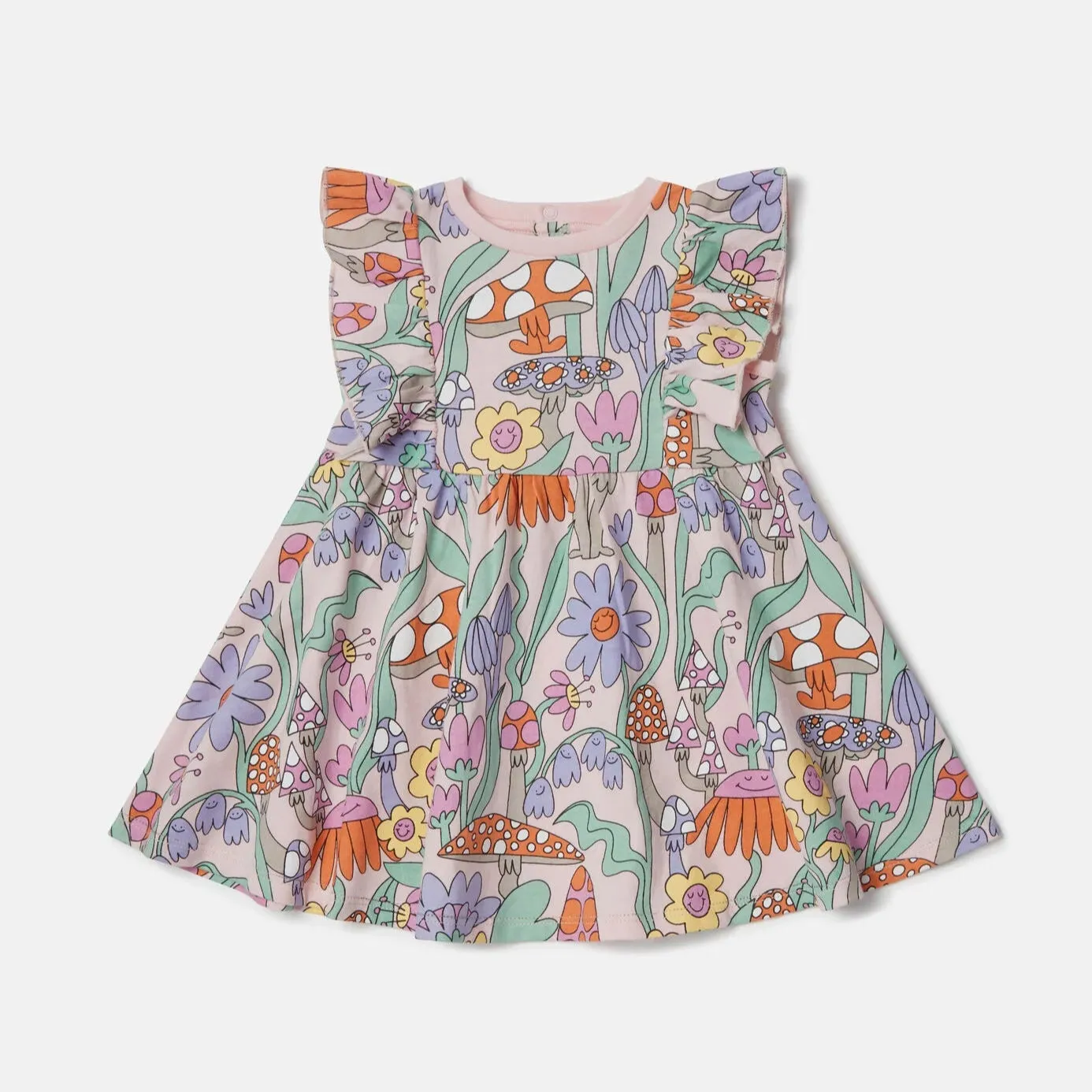 Woodland Print Pleated Cap-Sleeve Dress