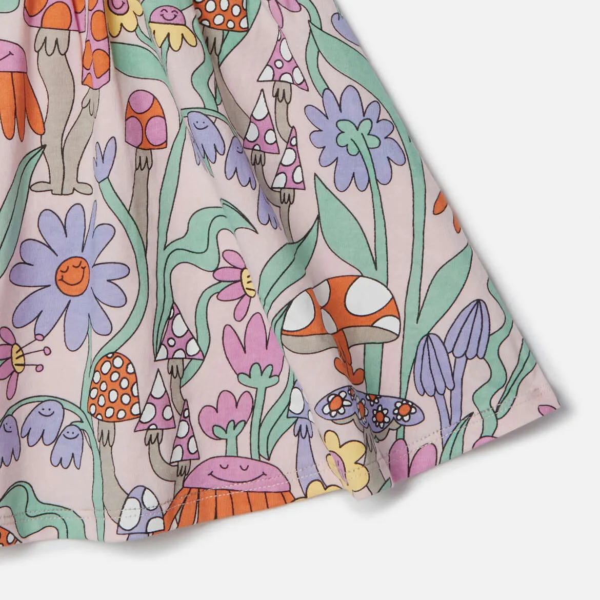 Woodland Print Pleated Cap-Sleeve Dress
