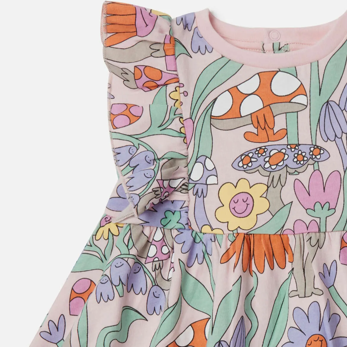 Woodland Print Pleated Cap-Sleeve Dress