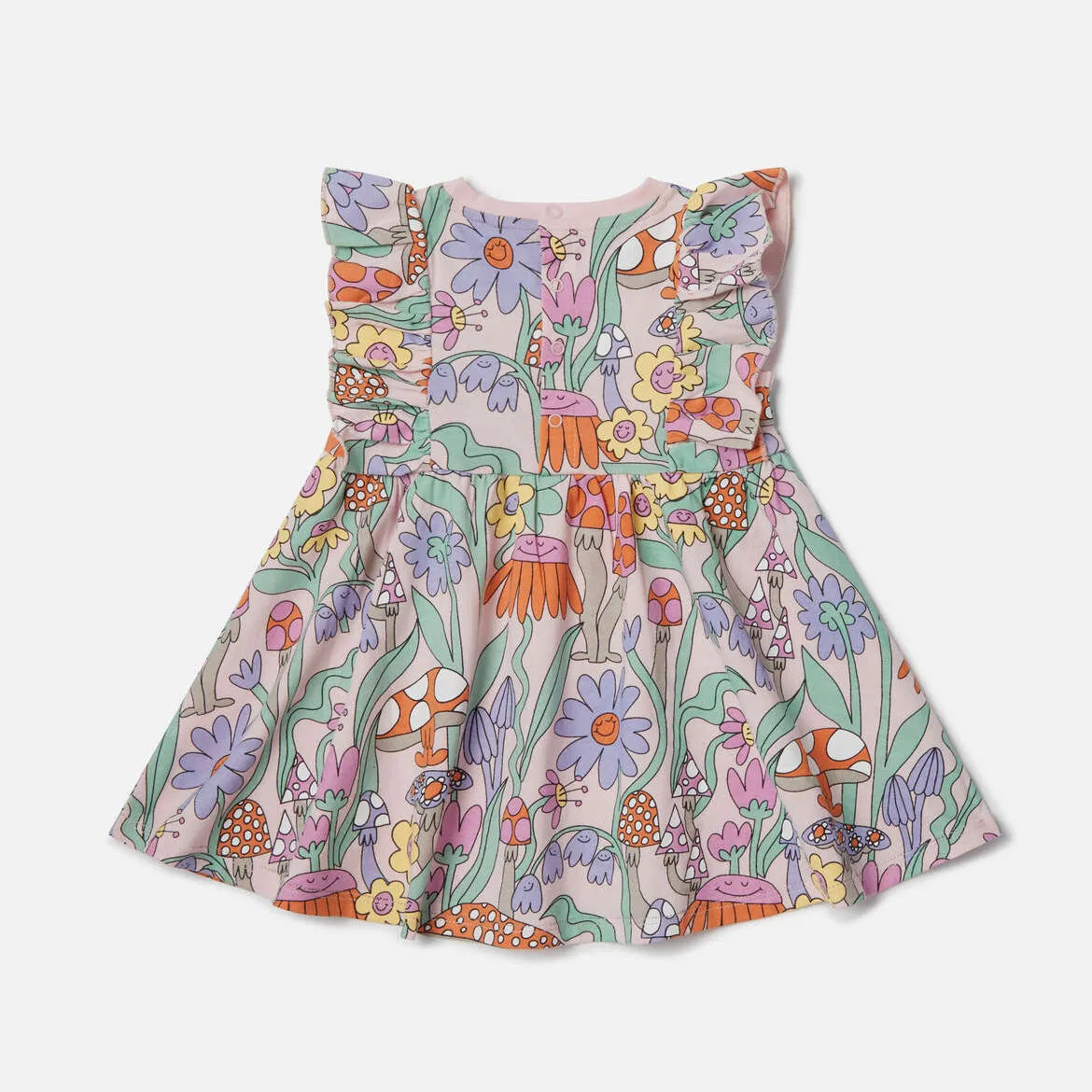 Woodland Print Pleated Cap-Sleeve Dress
