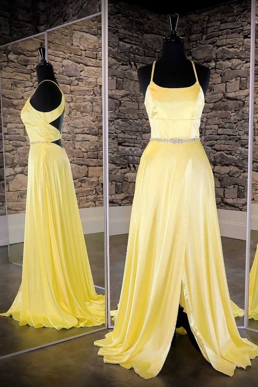 Yellow Long Prom Dress with Slit Side vestido de fiesta de graduaci¨®n