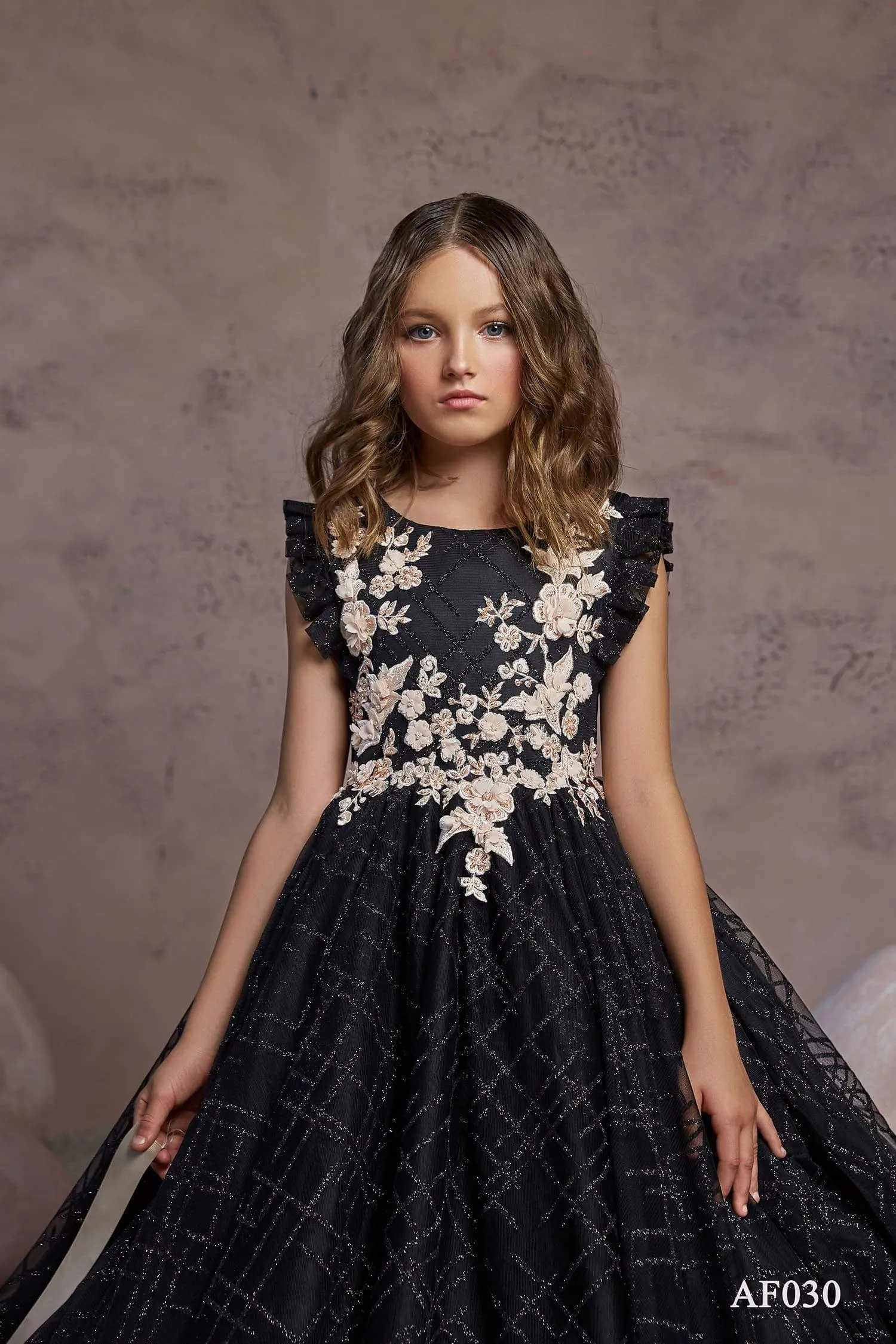 Young Girl's Black Dress with Gold Lace