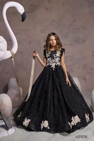 Young Girl's Black Dress with Gold Lace