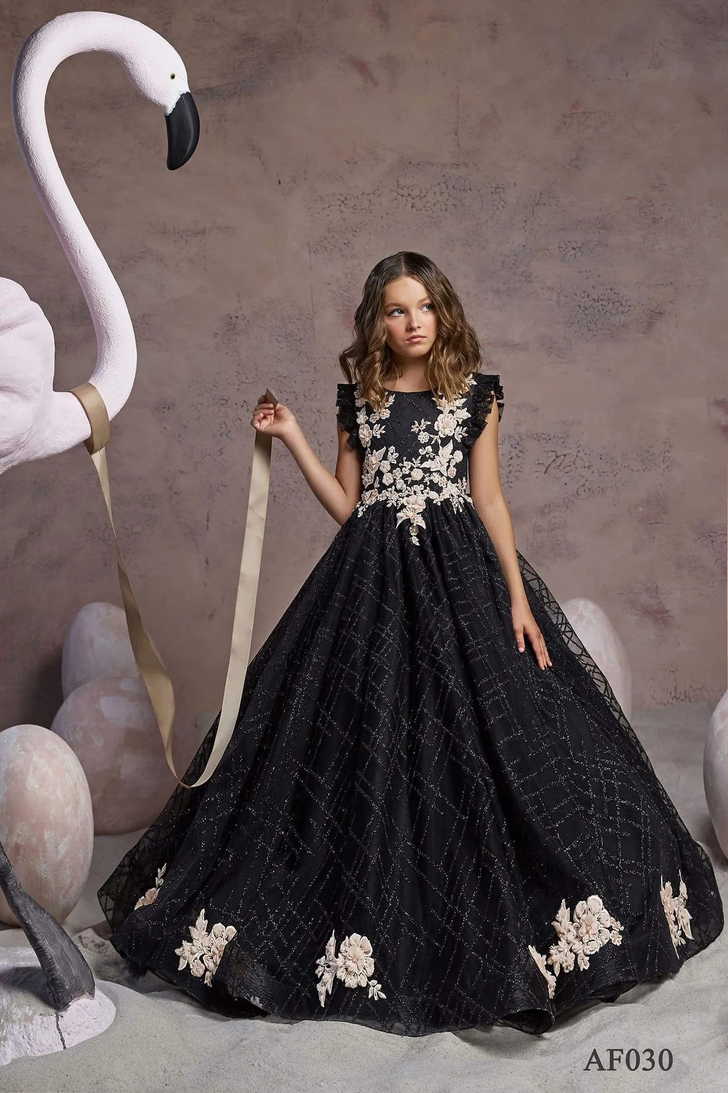 Young Girl's Black Dress with Gold Lace