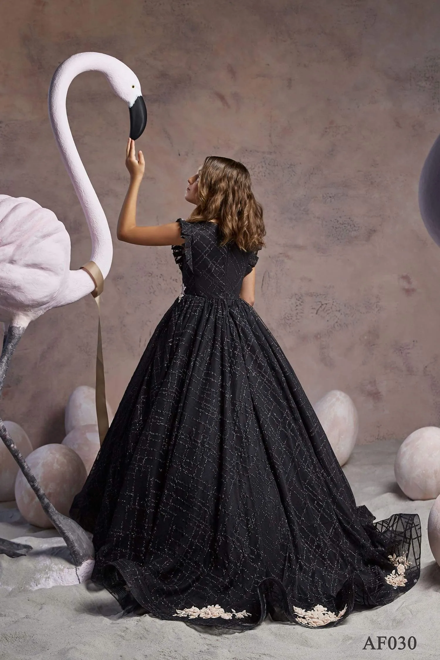 Young Girl's Black Dress with Gold Lace
