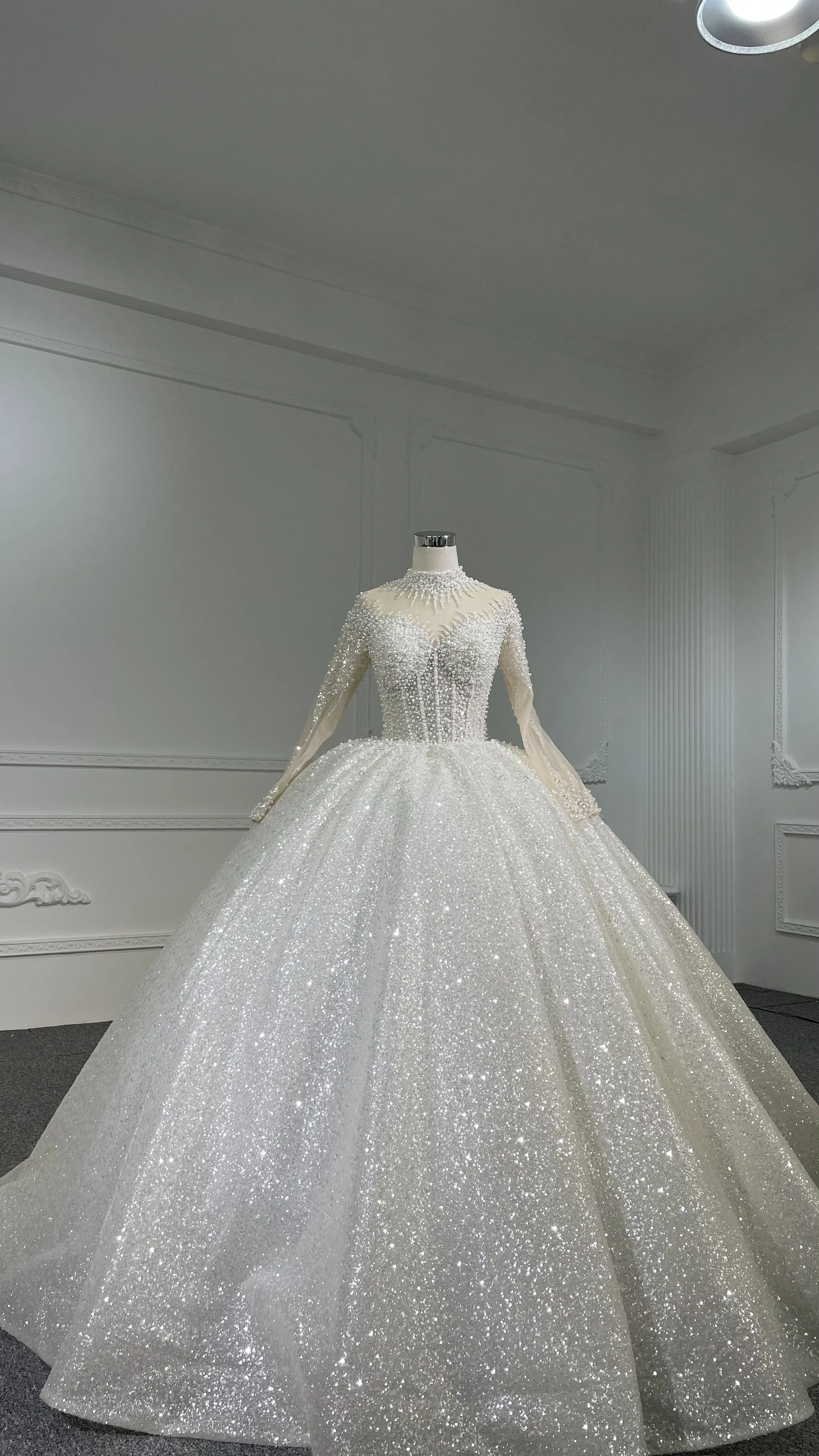 Z068  BYG Shimmering Luxury Ballgown With High Neck and Cuff Details