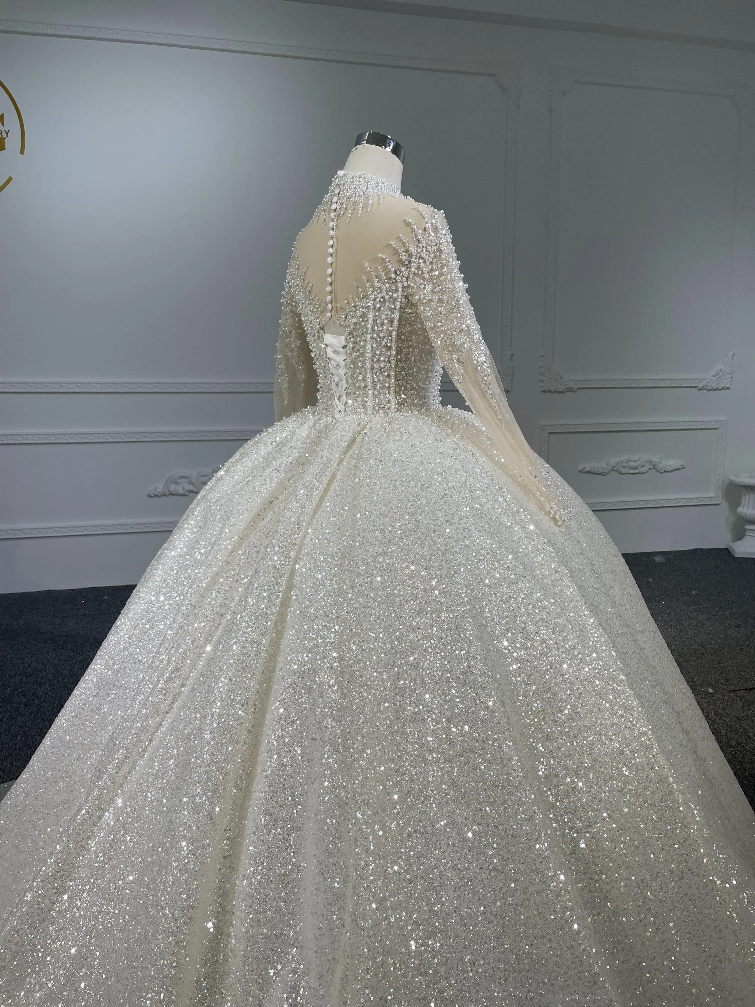 Z068  BYG Shimmering Luxury Ballgown With High Neck and Cuff Details