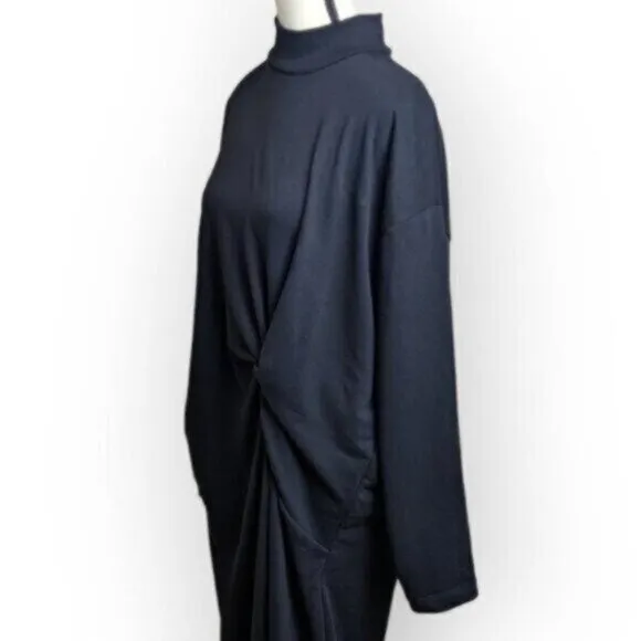 Zara Black Long Sleeve Knotted Pleated Dress Size Medium