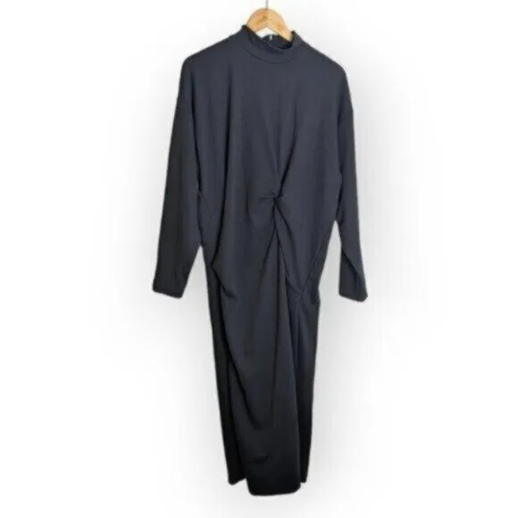 Zara Black Long Sleeve Knotted Pleated Dress Size Medium