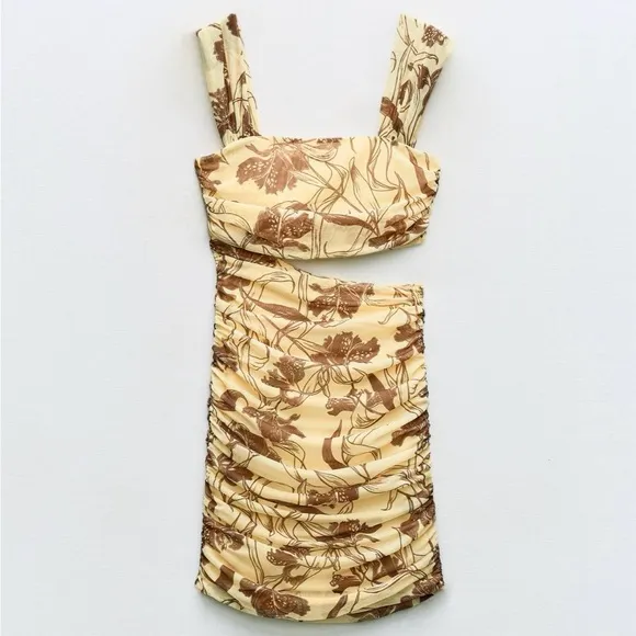 Zara Cut out Printed Tulle Dress