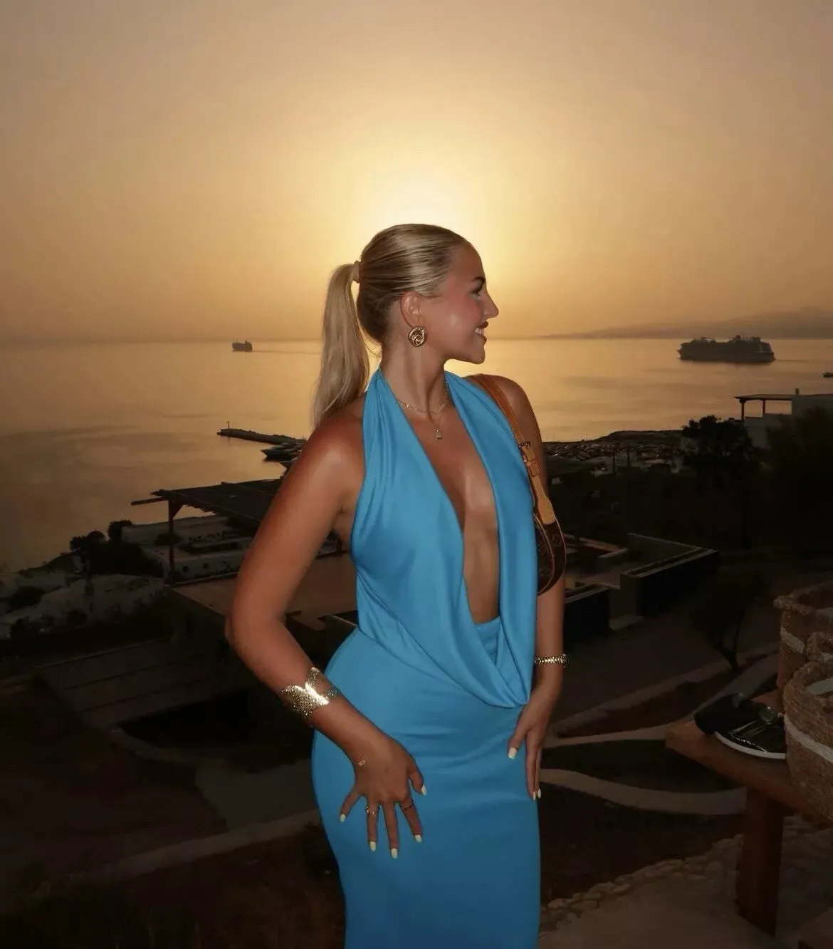 Zara - Long Draped Halter Maxi in Electric Blue