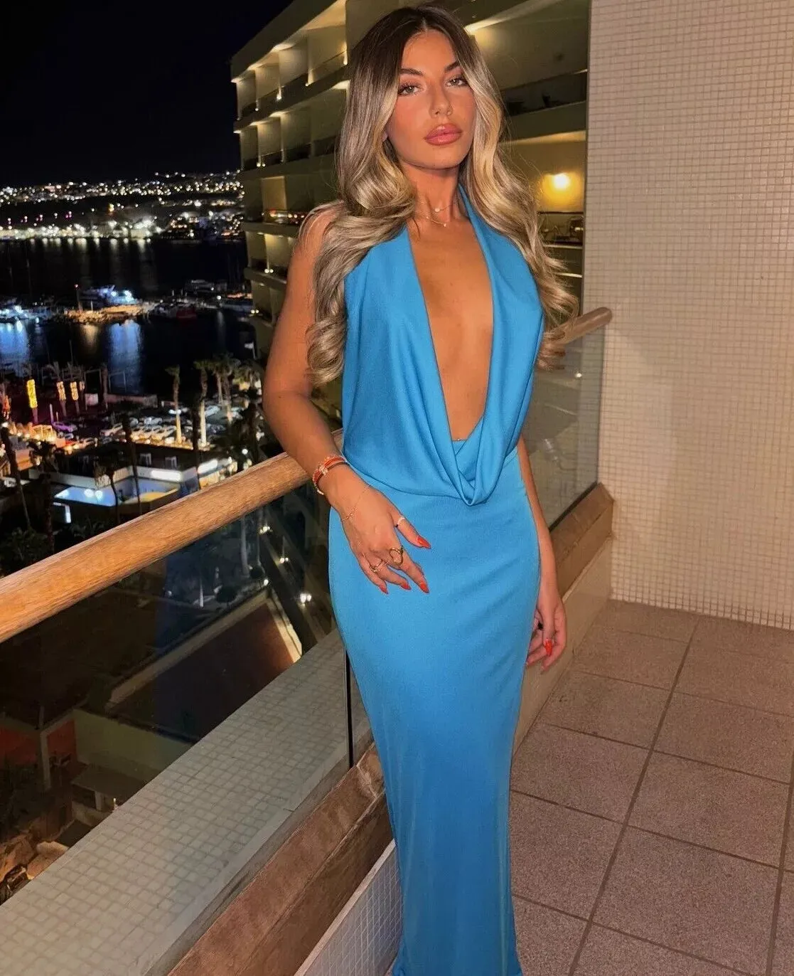 Zara - Long Draped Halter Maxi in Electric Blue