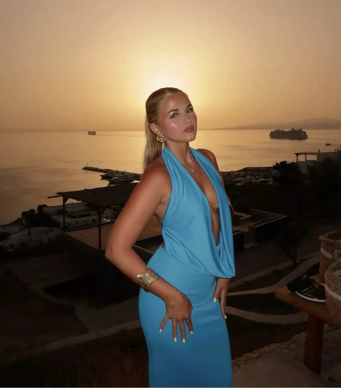 Zara - Long Draped Halter Maxi in Electric Blue